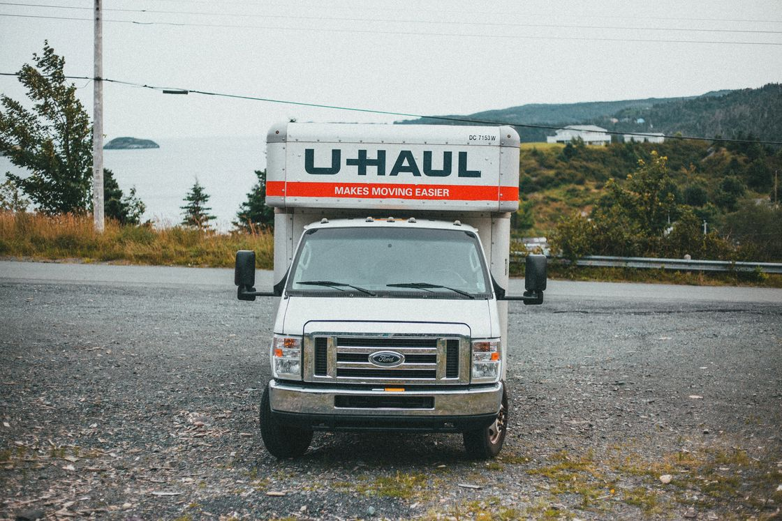 U-Haul van parked on an empty road